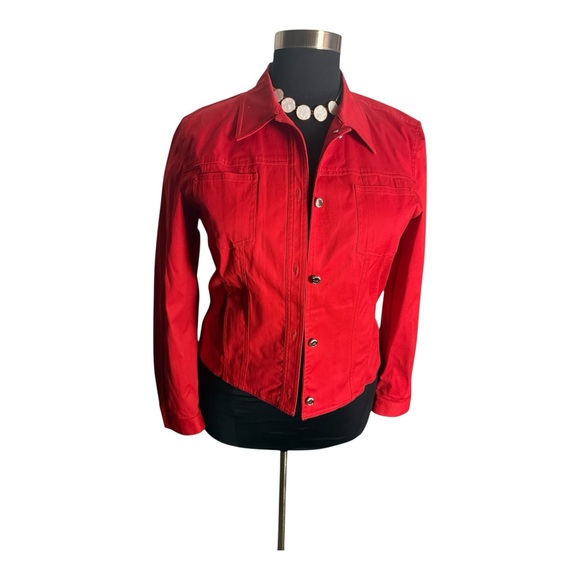 Jones New York Barbie core Red Lightweight Jacket Cotton blend Classic Collar - Picture 7 of 10